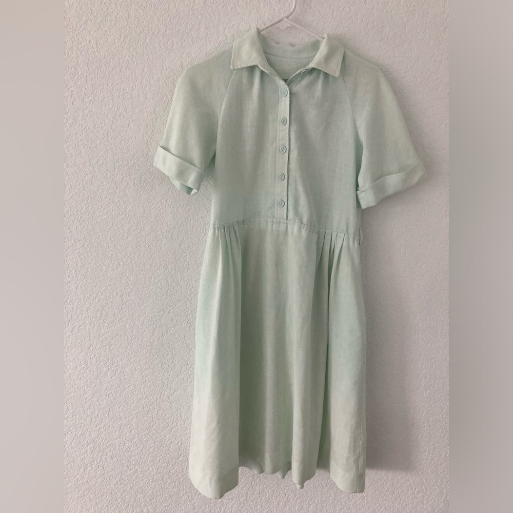 Vintage Handmade Button Mint Green Midi Dress
